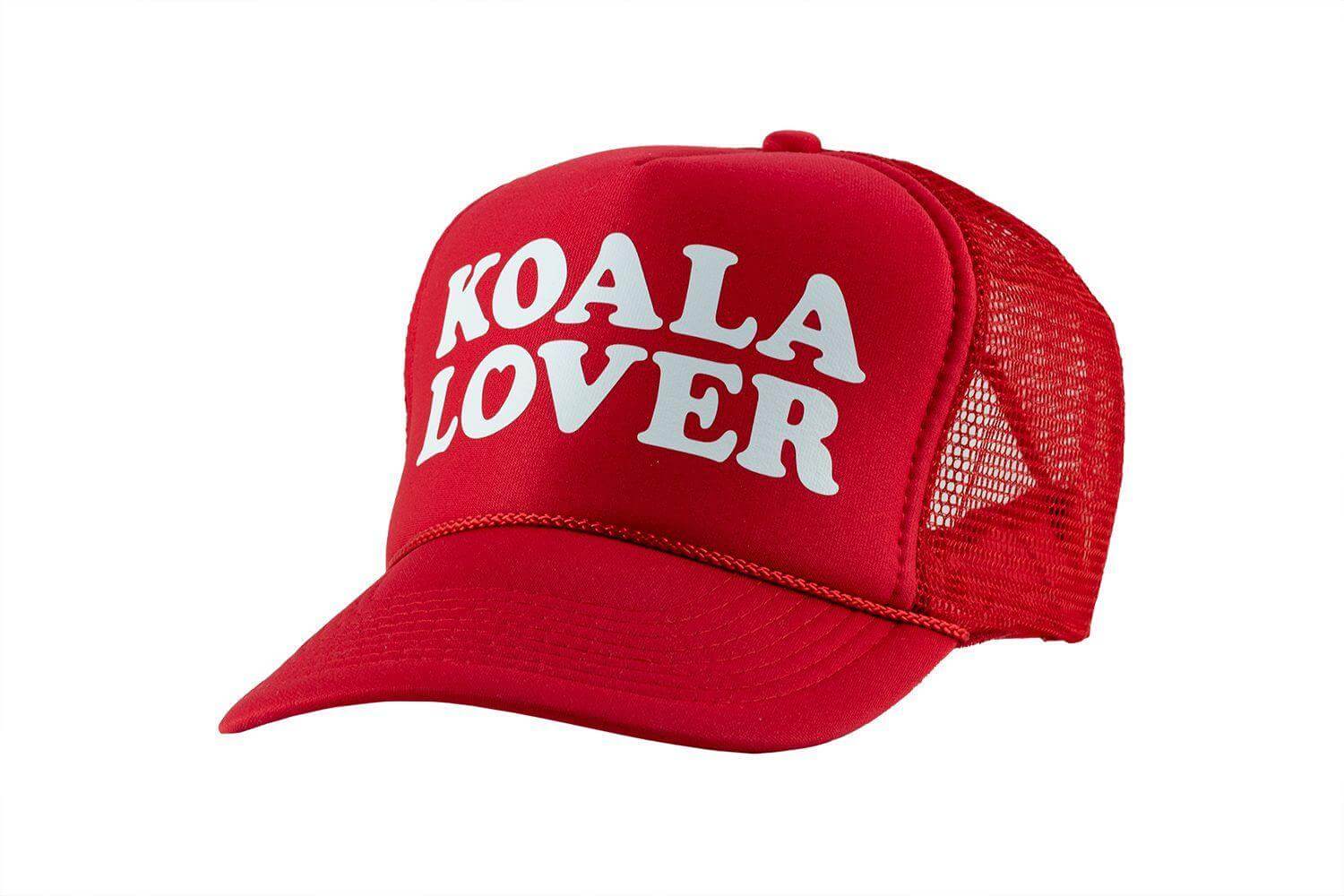 Koala Lover (Parrot red) high crown trucker cap with mesh back and snapback- Tropic Trucker Australia®