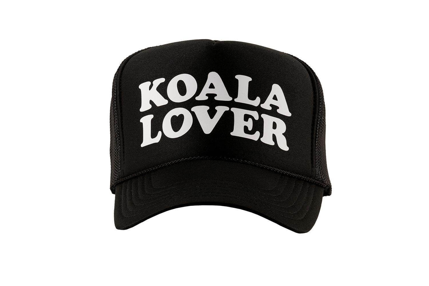 Koala Lover (black) high crown trucker cap with mesh back and snapback - Tropic Trucker Australia®