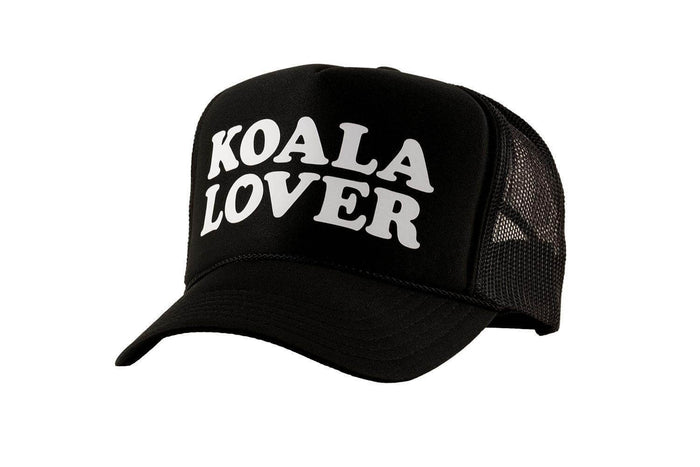 Koala Lover (black) high crown trucker cap with mesh back and snapback - Tropic Trucker Australia®