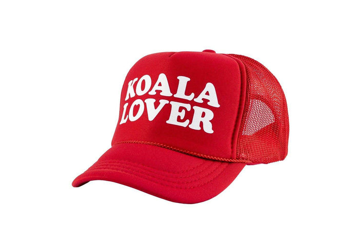 Koala Lover Kids (Parrot red) high crown trucker cap with mesh back and snapback - Tropic Trucker Australia®