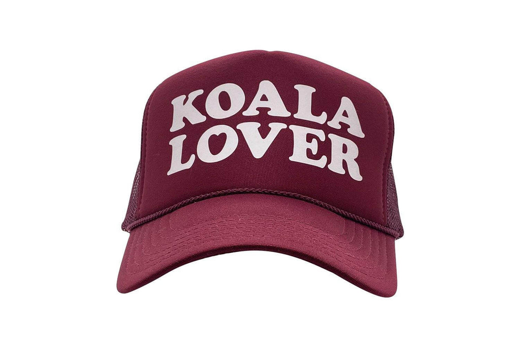 Koala Lover (Bottlebrush burgundy) high crown trucker cap with mesh back and snapback - Tropic Trucker Australia®