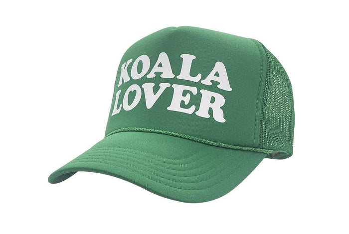 Koala Lover (palm tree green) high crown trucker cap with mesh back and snapback - Tropic Trucker Australia®